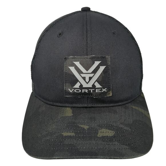 Vortex Snapback Mesh Back Trucker Hat Black One Size Camo Adjustable - Picture 1 of 9